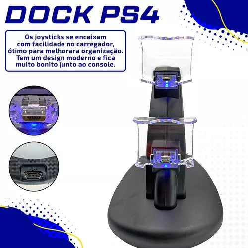 Carregador Controle Ps4 Suporte Dock Duplo + Controles PS4