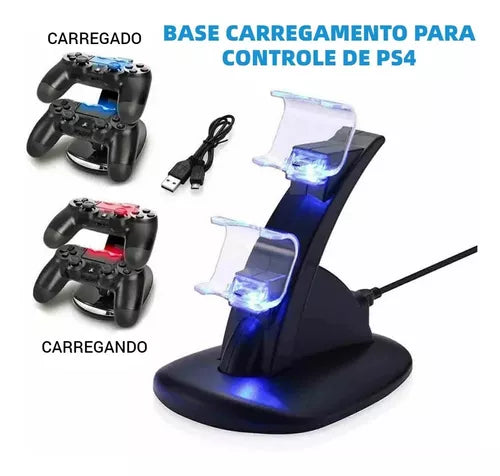 Carregador Controle Ps4 Suporte Dock Duplo + Controles PS4